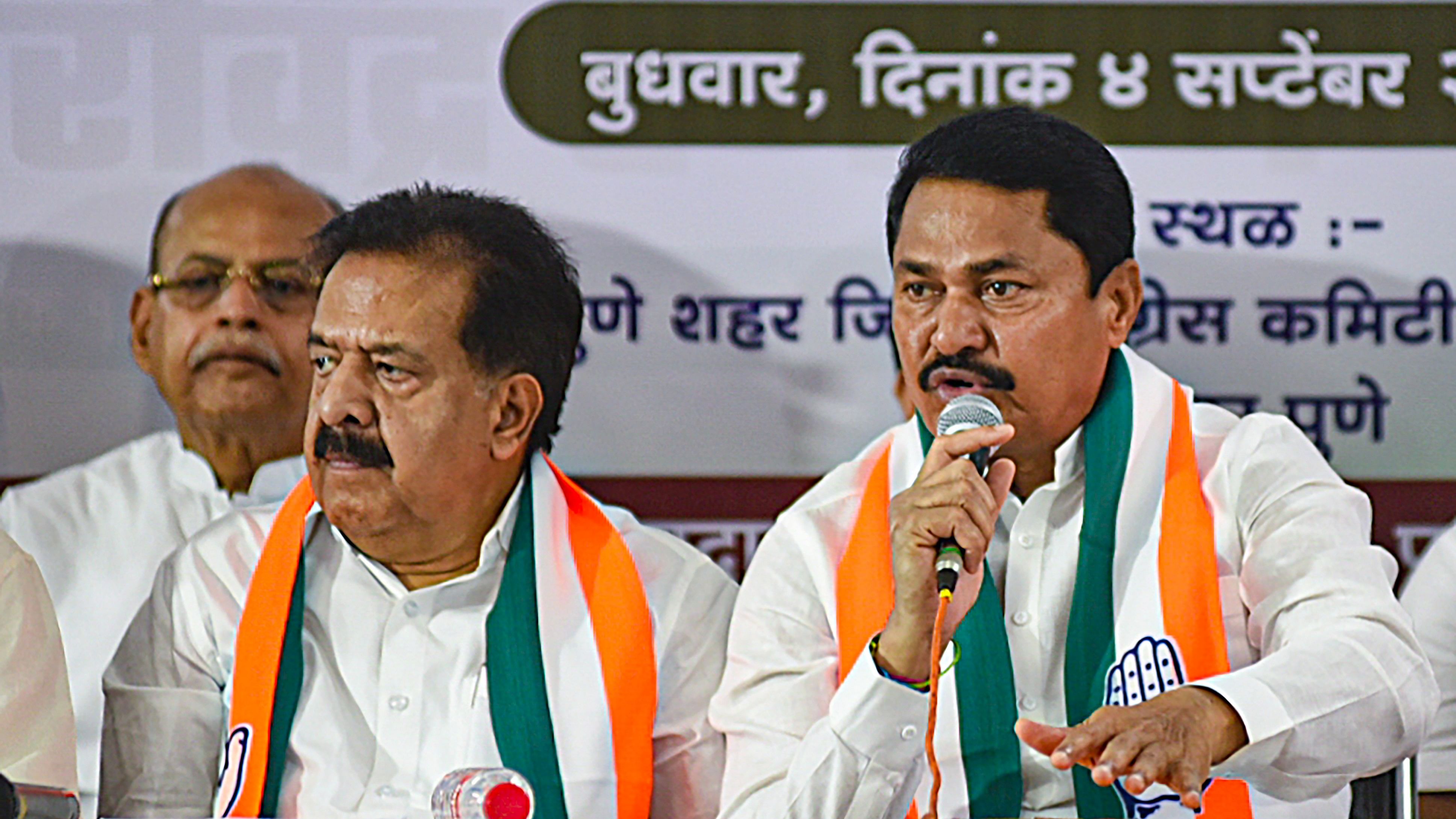 <div class="paragraphs"><p>AICC in-charge of Maharashtra Ramesh Chennithala and state Congress Committee President Nana Patole during a state level party meeting, in Pune, Wednesday.</p></div>